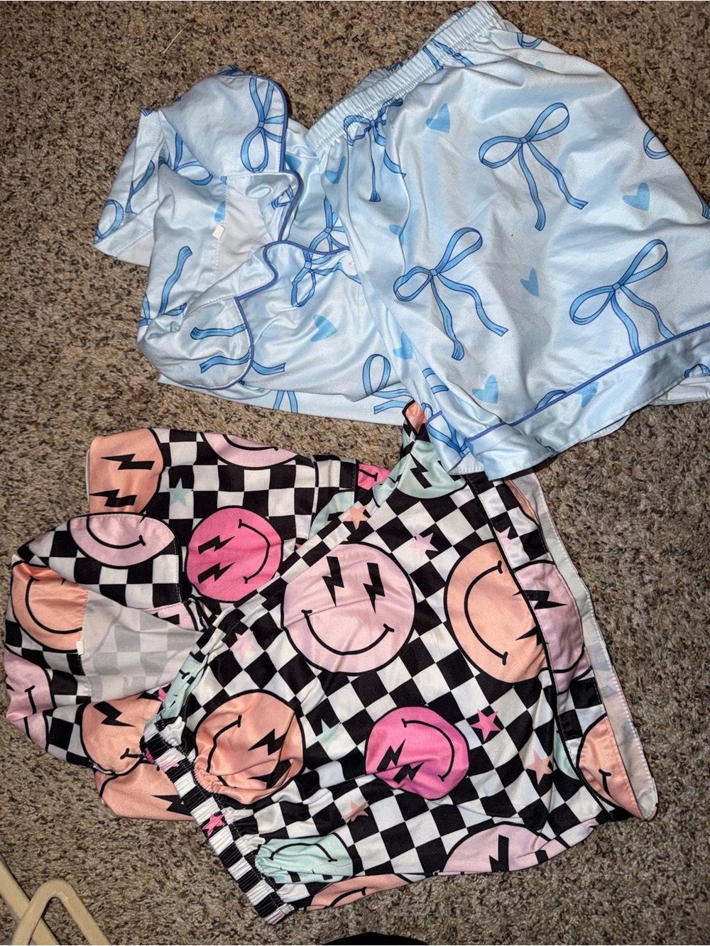 Adult Two-Pack Pajama Shorts Set in Light Blue and Checkered